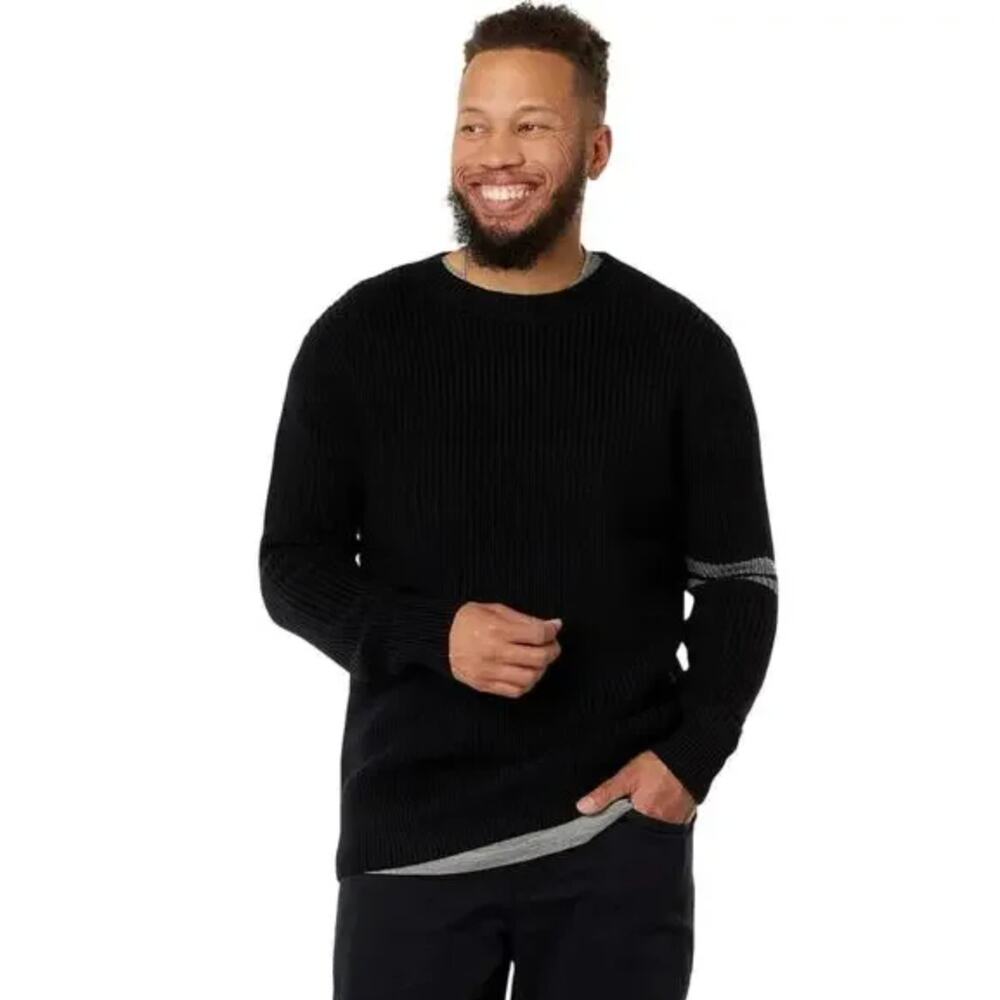 LABEL Mens Go-To Sweater XL Black Grey Merino Wool Knit Crewneck Pullover NWT